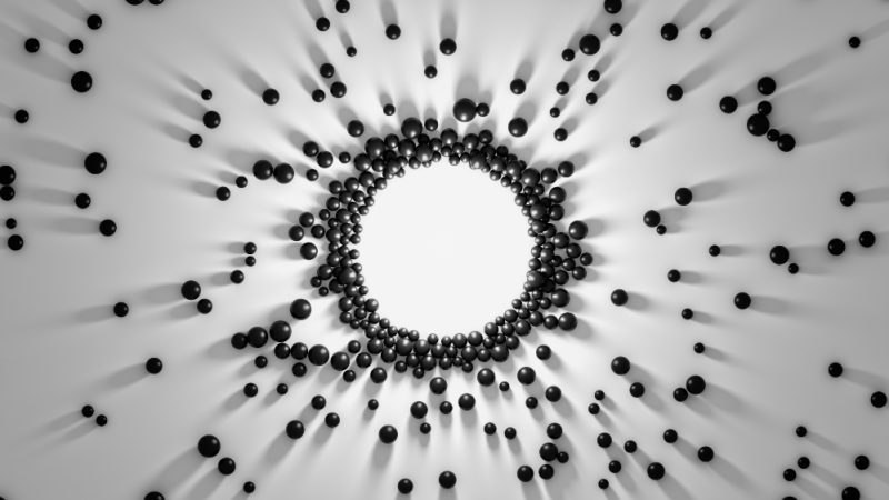 3D abstract concept of collaboration. Magnetic attraction of objects to central formation render